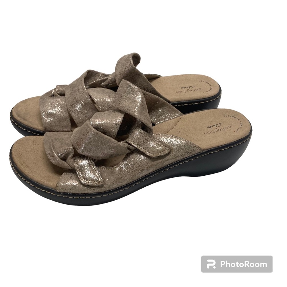 Clarks Delana Jazz Women's Slide Wedge Comfort Sandals Pewter Metallic Size 11 M